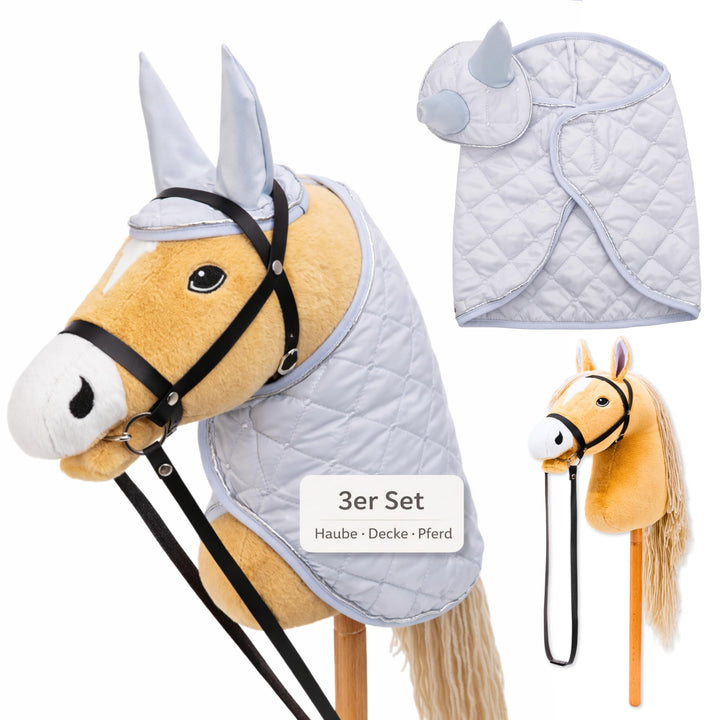 Hobby Horse Set – Grosses Steckenpferd für Kinder mit Decke & Fliegenhaube | Komplettes Hobby Horsin