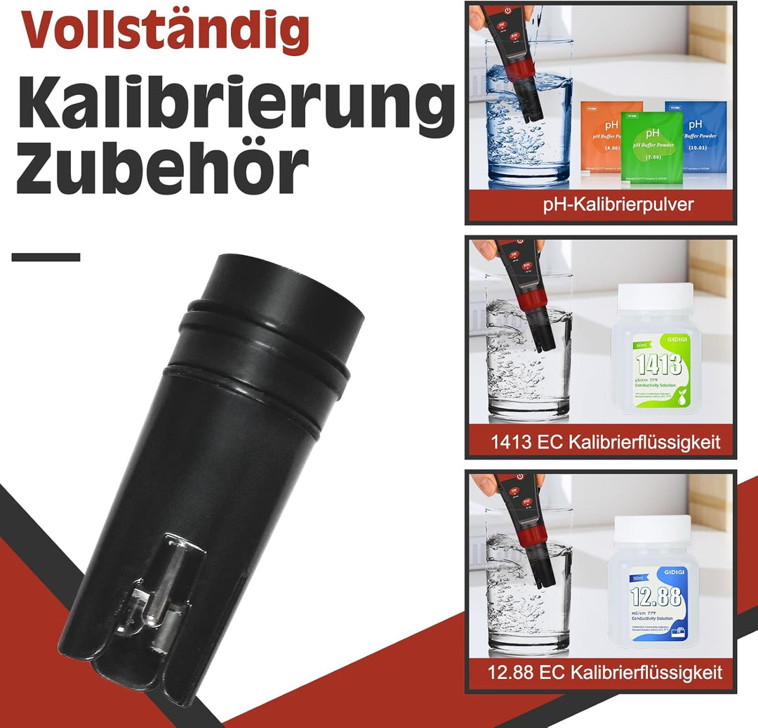 Ersatzelektroden-Set, Schwarze pH-Sonde für 4-in-1- und 5-in-1-pH-Meter, mit Kalibrierflüssigkeit 14