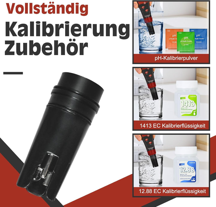Ersatzelektroden-Set, Schwarze pH-Sonde für 4-in-1- und 5-in-1-pH-Meter, mit Kalibrierflüssigkeit 14