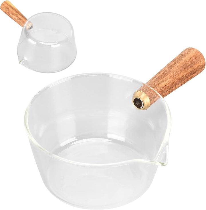 Milchtopf aus Borosilikatglas mit V-förmigem Ausguss, Antihaftbeschichtet, 400ml, Messbecher, Aufsch
