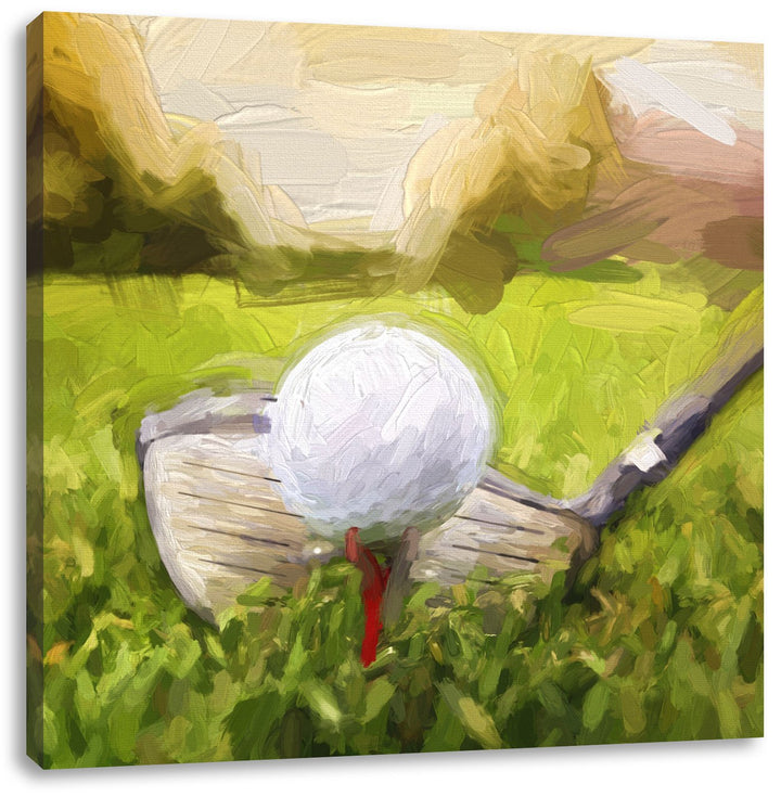 Pixxprint Golf Abschlag Pinsel Effekt, Format: 70x70 auf Leinwand, 70x70