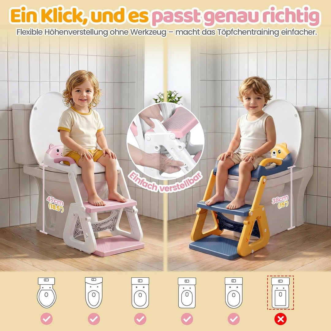 Orzbow Toilettensitz Kinder mit Treppe, Stabil Kinder Toilettensitz mit Dreiecksstruktur, Verlängert