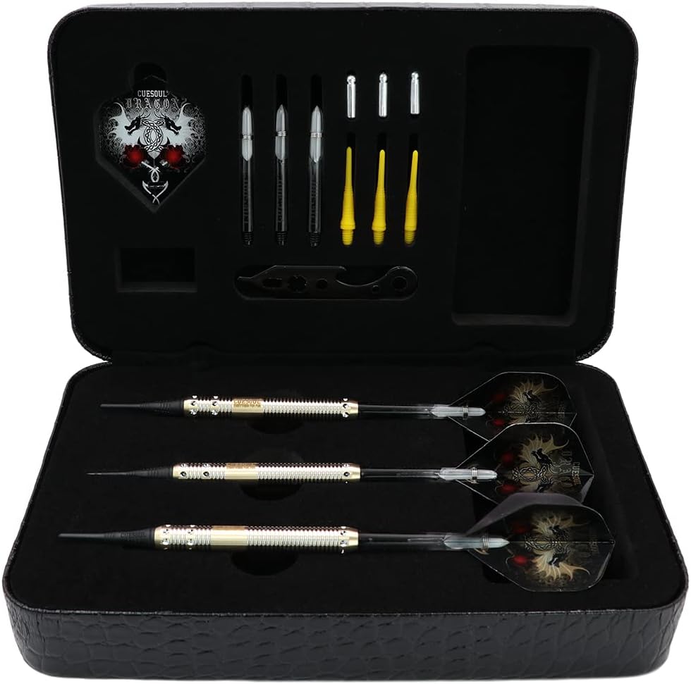 CUESOUL 16 Grams Deluxe Soft Tip Darts Set with Luxury Case（Dragon Series） JL-STL-B1103+D604, JL-STL