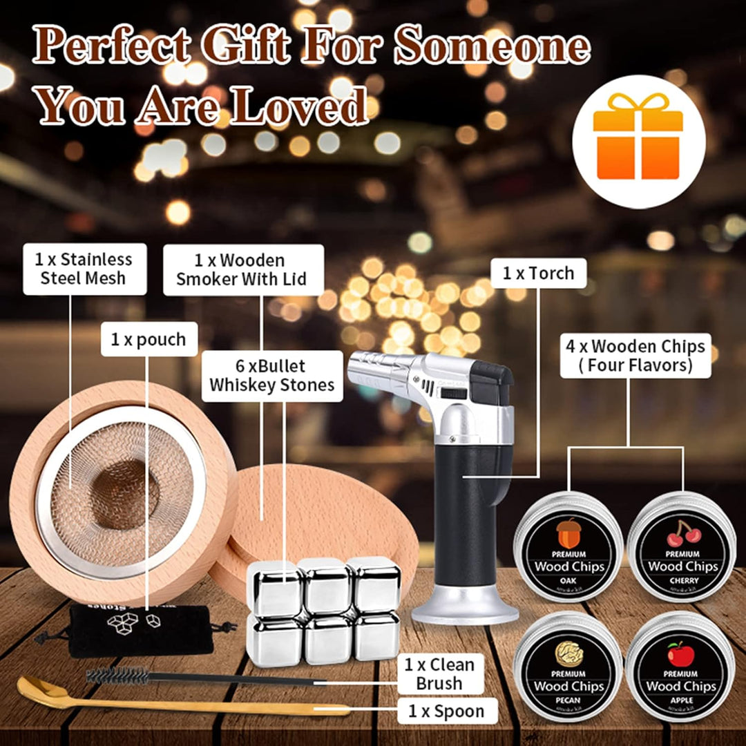 Cocktail Smoker Kit, MKNZOME Whiskey Smoker Kit mit 4 Geräuchertem Cocktail Raucher Kit Sägemehl Vat