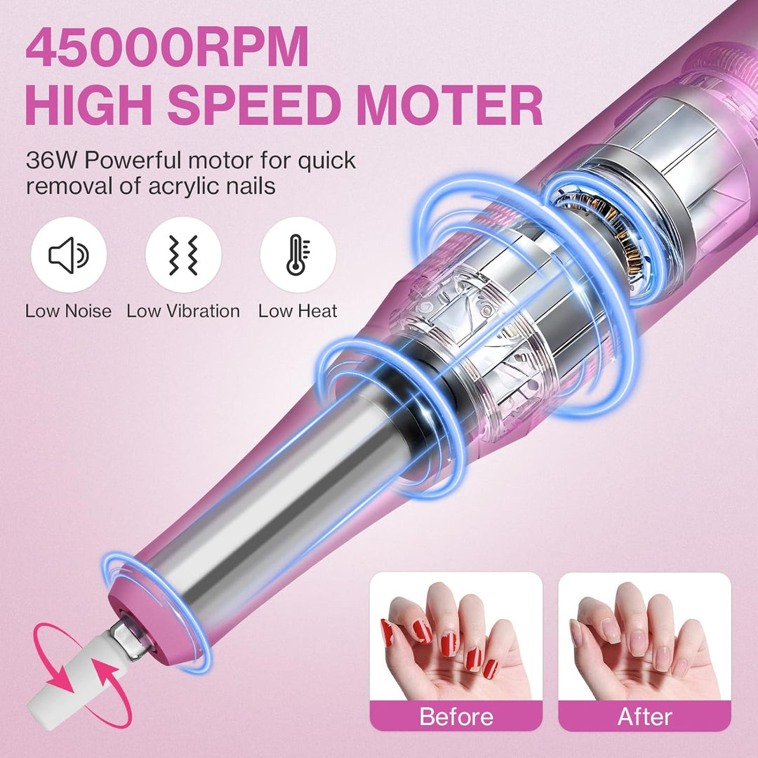 Elektrischer Nagelfeile Nagelfräser für Gelnägel, 45000 U/min Nagelfräser Professioneller mit LCD-An