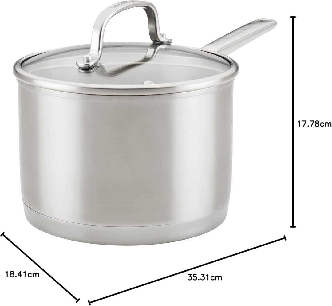 KitchenAid Stielkasserolle mit Deckel, 3-lagig, gebürsteter Edelstahl, 3 l Stielkasserolle (3 Quart)