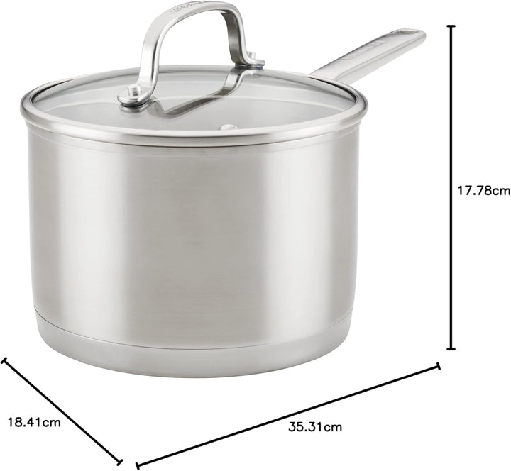 KitchenAid Stielkasserolle mit Deckel, 3-lagig, gebürsteter Edelstahl, 3 l Stielkasserolle (3 Quart)
