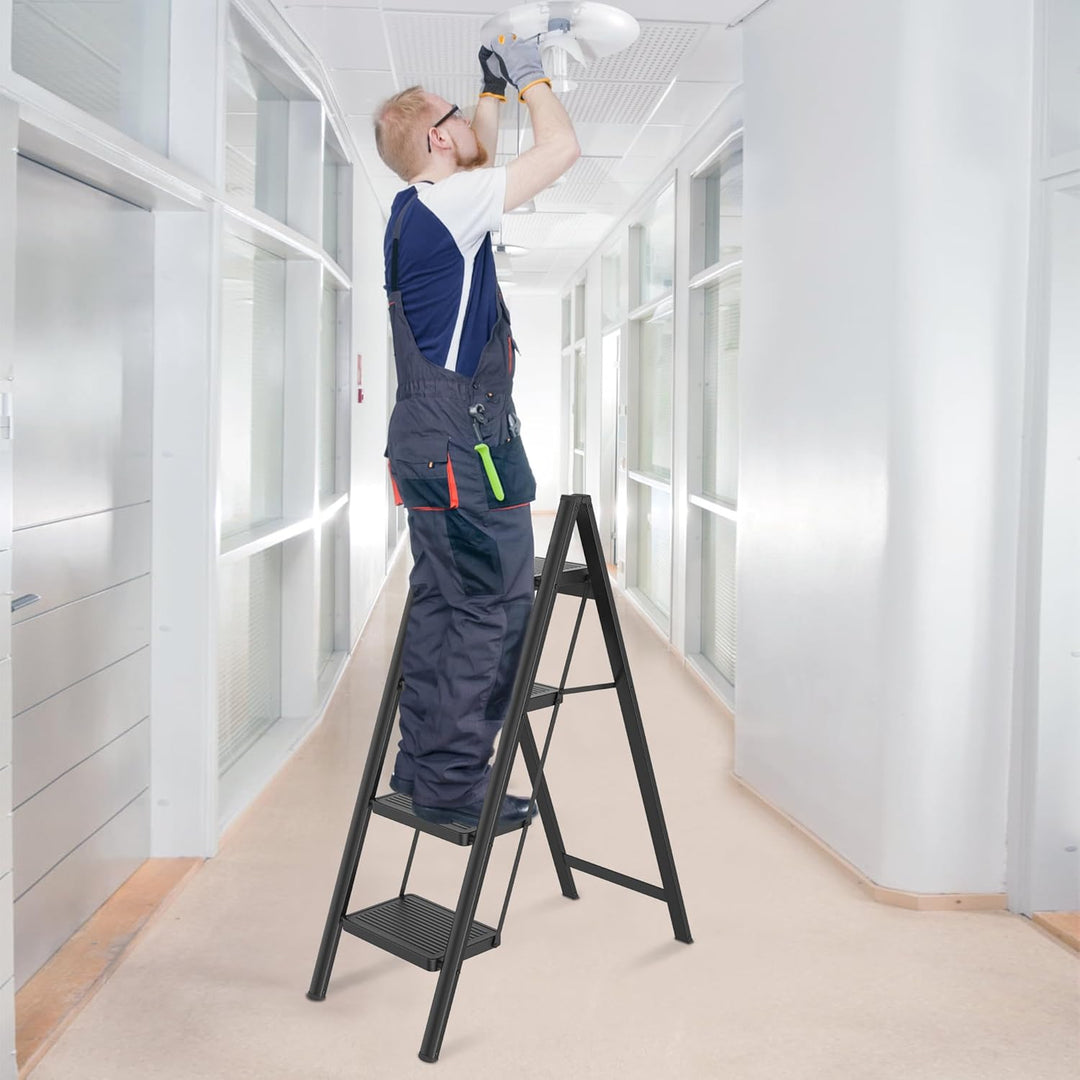 XMTECH Trittleiter 4 Stufen Klappbar, Leiter Klapp-Step-Hocker mit breitem Anti-Rutsch-Pedal, Tragba