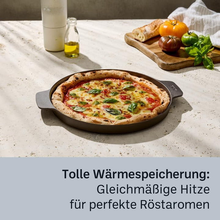 STUR - ORIGINAL Gusseisenpfanne flach 30 cm mit 2 Griffen für Crêpes, Pfannkuchen etc. - Planchapfan