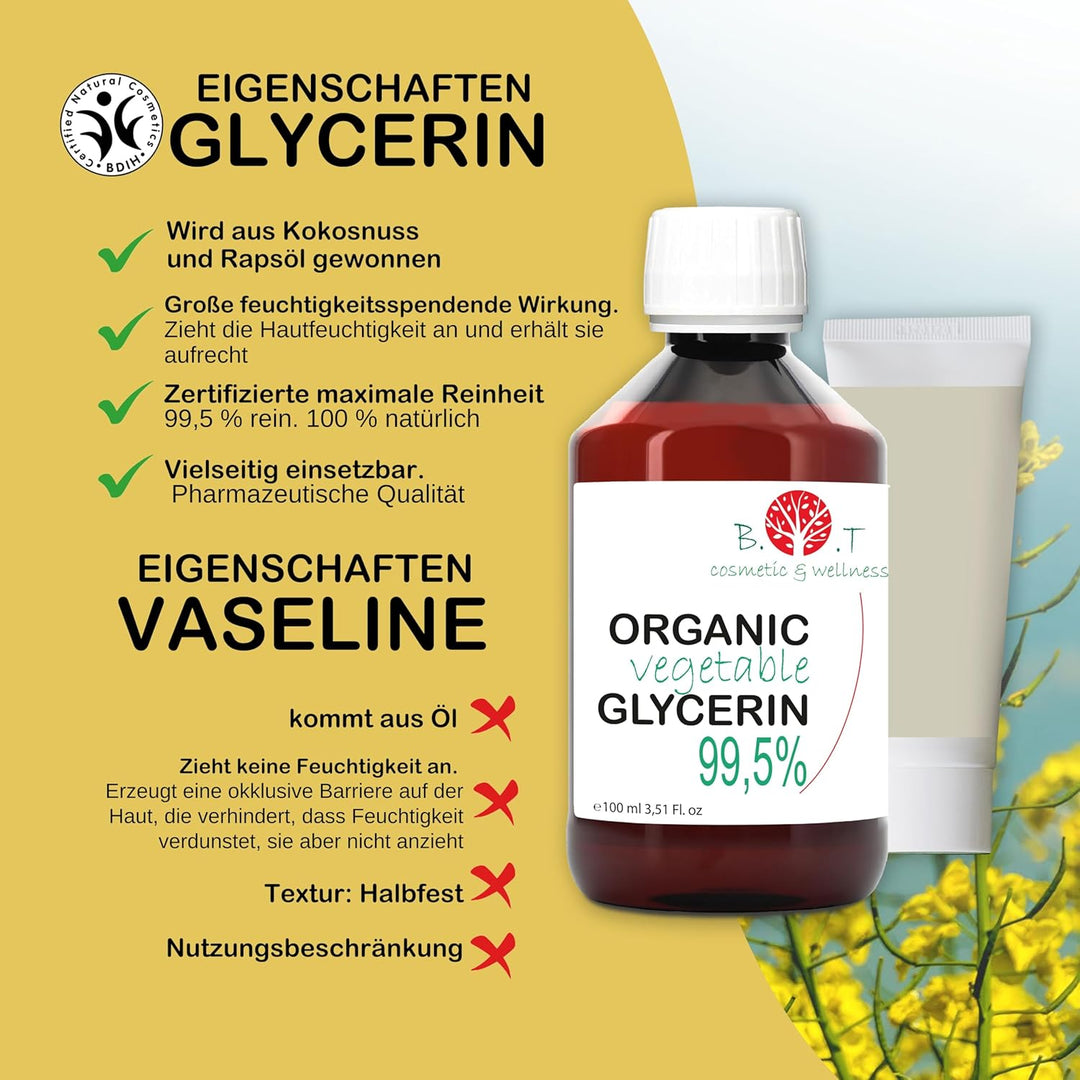 Reines flüssiges Bio-Pflanzenglyzerin. Zertifiziert biologisch. Glycerin Basis Naturkosmetik für Zuh