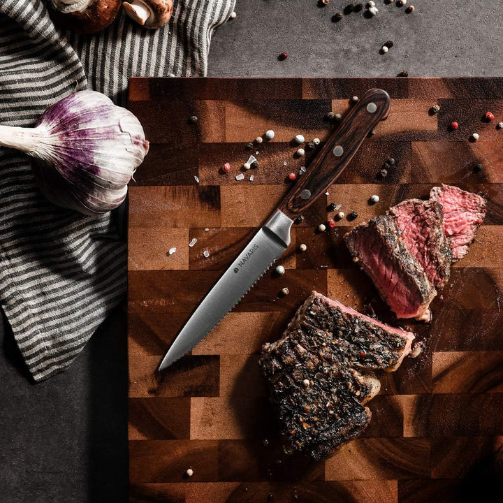 Navaris 6x Steakmesser Set mit Holzgriff - Besteck Messer 6-teilig - Besteckset aus Edelstahl und Ho