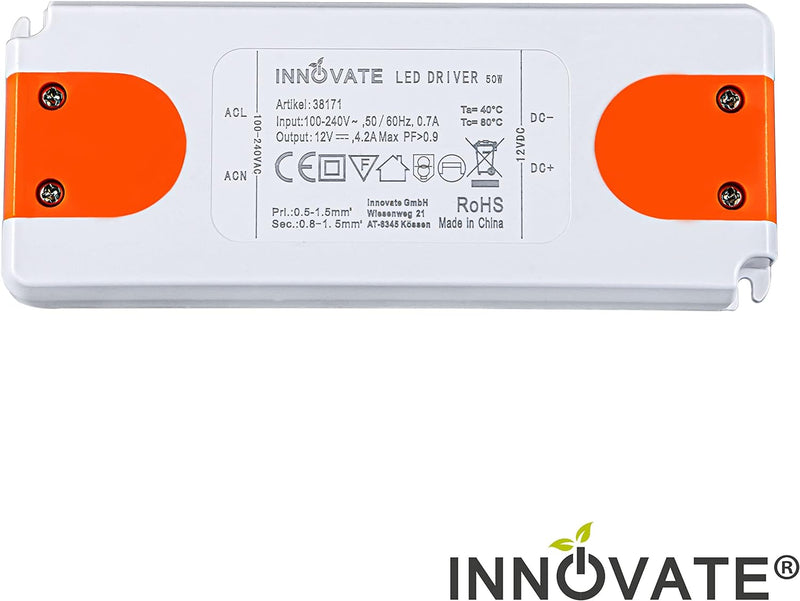 LED Trafo ECO 12 Volt/DC, 0-50W - LED Treiber - Transformator - Netzteil - Driver von INNOVATE® (12V