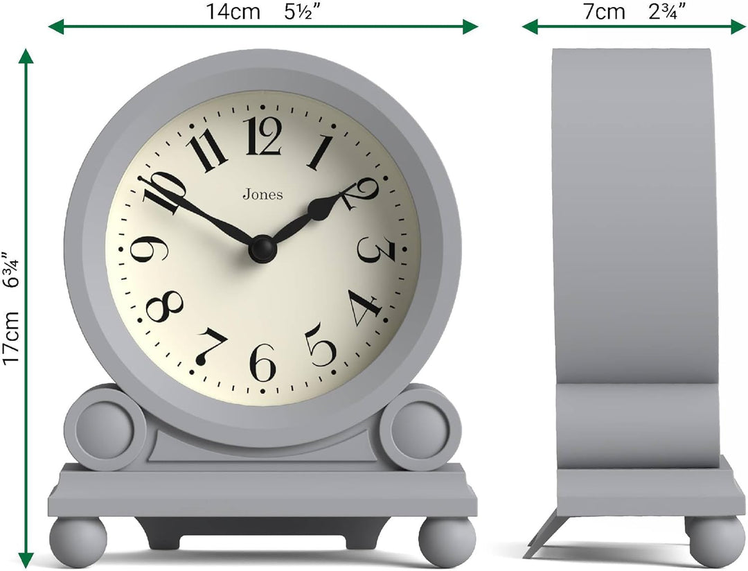 JONES CLOCKS® Maida Vale kaminuhr | Kleine traditionelle schreibtischuhr | Grau | Hübsch und charman