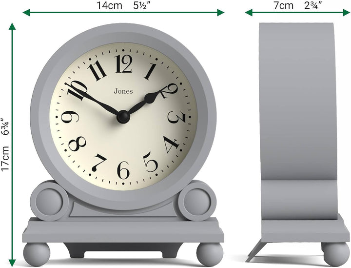 JONES CLOCKS® Maida Vale kaminuhr | Kleine traditionelle schreibtischuhr | Grau | Hübsch und charman