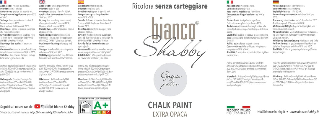 bianco Shabby® Grigio Pietra Kreidefarbe Wasserbasis für Alle Oberflächen einfach zu verarbeiten ohn