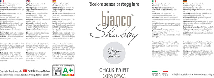 bianco Shabby® Grigio Pietra Kreidefarbe Wasserbasis für Alle Oberflächen einfach zu verarbeiten ohn