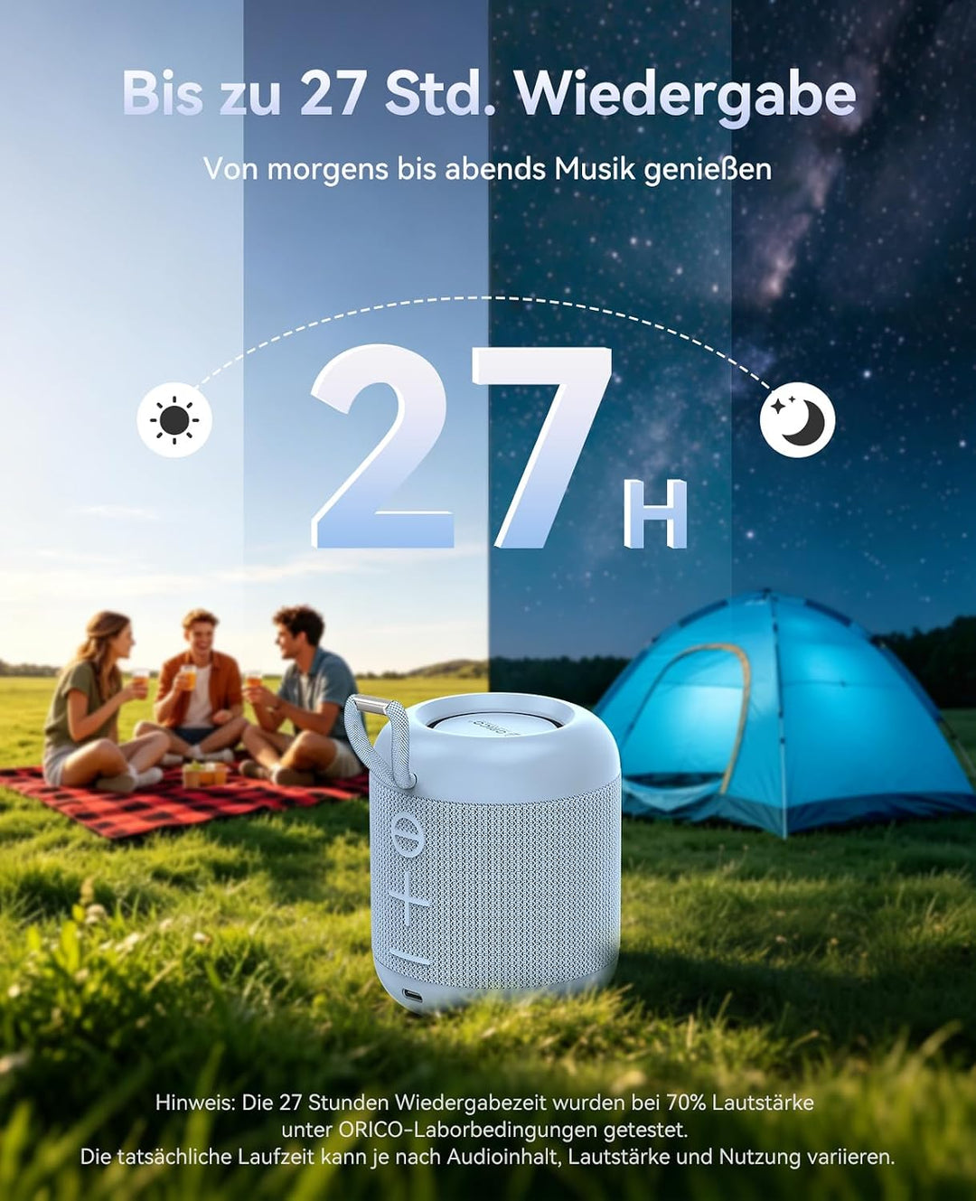 ORICO Bluetooth Lautsprecher Klein, Tragbar, 27H, 335g – BG01, Blau