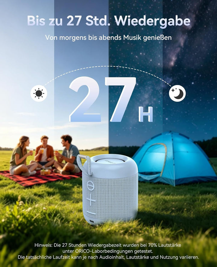 ORICO Bluetooth Lautsprecher Klein, Tragbar, 27H, 335g – BG01, Blau