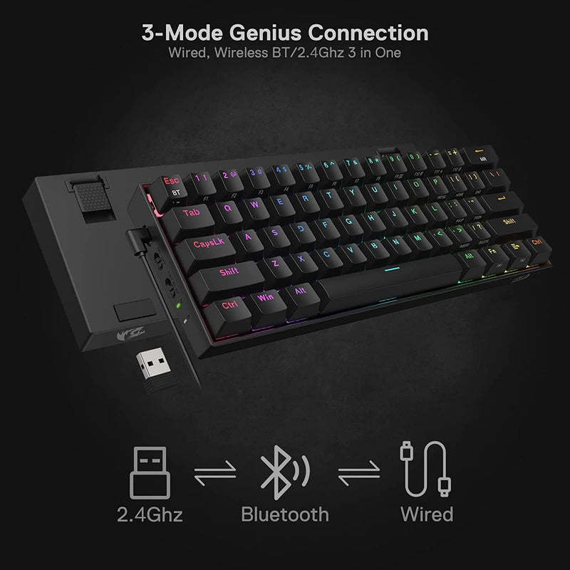 Redragon K530 Pro Draconic 60% Bluetooth/kabelgebundene / 2,4 GHz kabellose mechanische Tastatur, 61