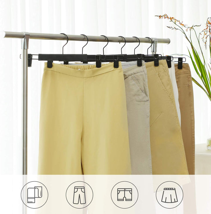 SONGMICS Hosenbügel, 12er Set, Kleiderbügel, gut belastbar, mit Clips, Rockbügel aus Premium-Kunstst