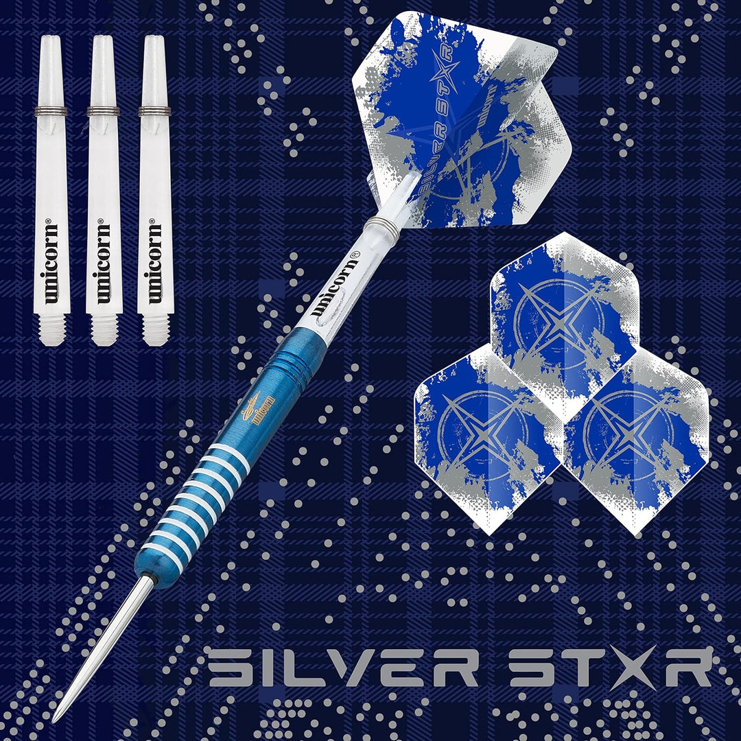 Unicorn Steel Tip Darts Silver Star Gary Anderson Dartpfeile mit Stahlspitze 21 g blau, 21 g blau