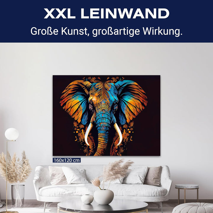 wandmotiv24 Leinwandbild Malerei ethnisch, 80x60cm, Querformat, Elefant, Deko, Bilder auf Leinwand,