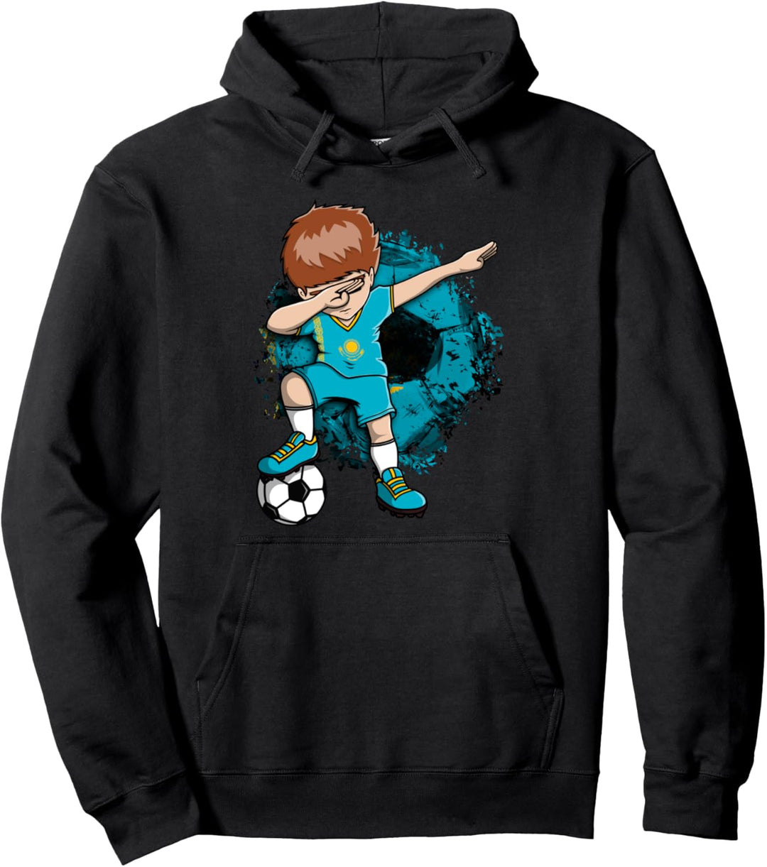 Dabbing Fussball Boy Kasachstan Fans Trikot Kasachstanische Flagge Pullover Hoodie
