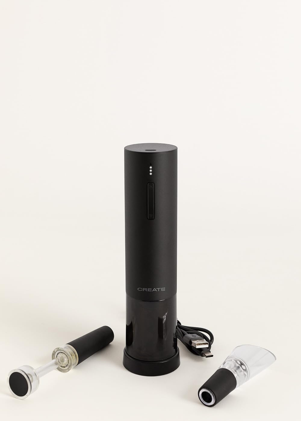 CREATE/WINE OPENER STEEL/Elektrischer Korkenzieher mit Zubehör Schwarz/Reichweite für 50 Flaschen, 4