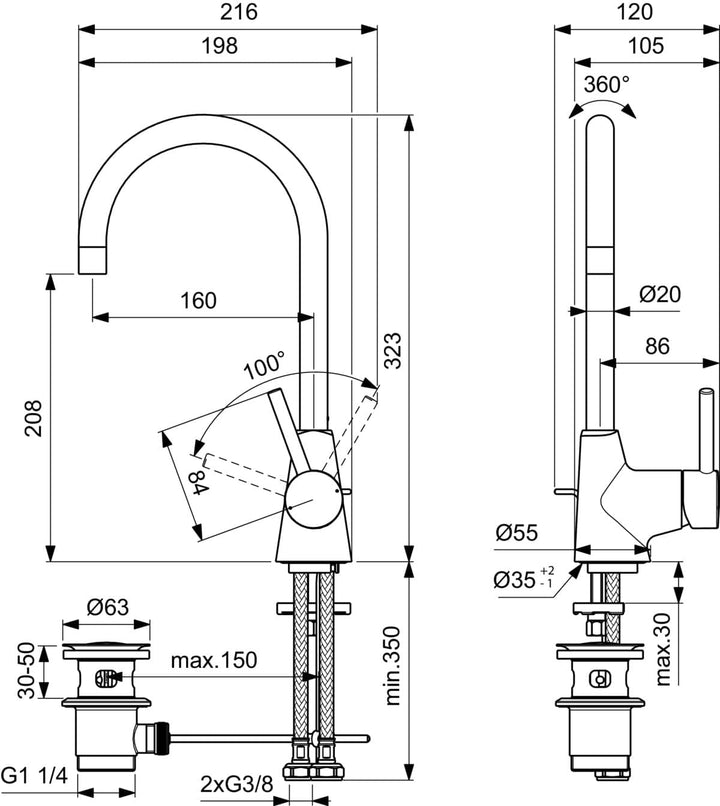 Ideal Standard BC195AA Ceraline Waschtischarmatur hoher Auslauf