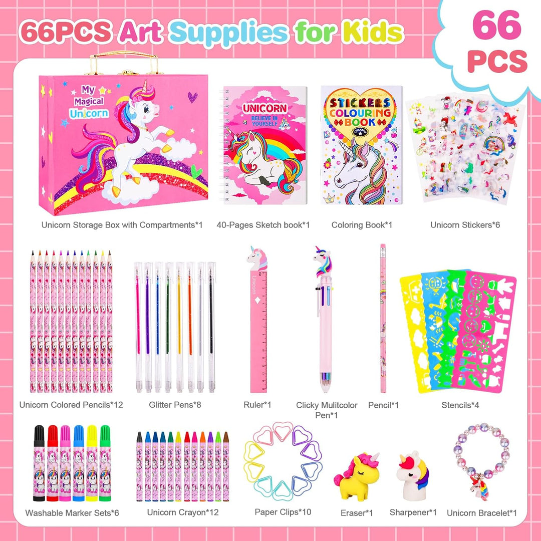 TCJJ Unicorn Painting Set 66Pcs Malset Mädchen 4-12 Jahre mit Einhorn-Aufbewahrungsbox,Malkoffer für