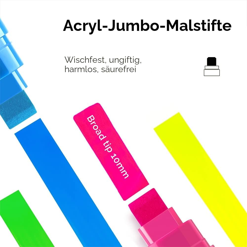 Arrtx Acrylstifte Marker 12 Stück Keil-Spitze 10mm für breite Markierungen - wasserfest, schnell-tro