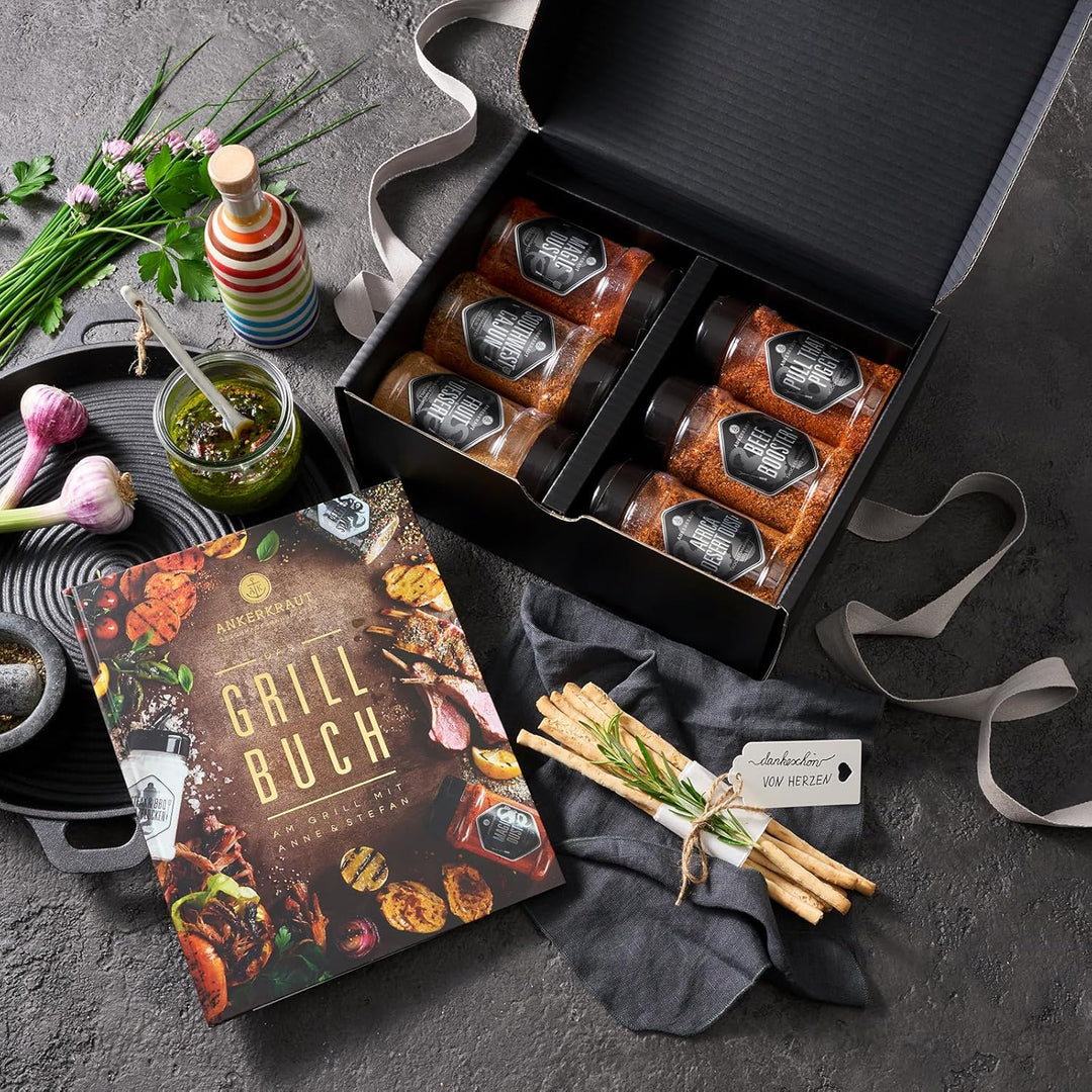 Ankerkraut Grillbuch-Set mit 6 Streuern, 1320g Gewürze plus Buch im Bundle Single, Single