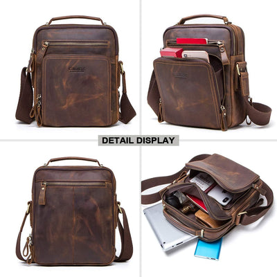 Contacts Echtes Leder Herren Laptop Mini Tab Messenger Crossbody Bag Tasche Handtasche Braun Kaffee,