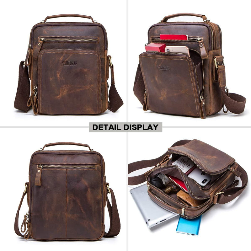 Contacts Echtes Leder Herren Laptop Mini Tab Messenger Crossbody Bag Tasche Handtasche Braun Kaffee,