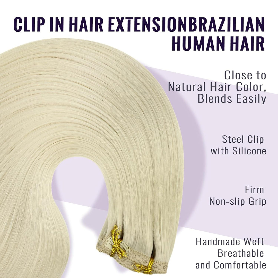 Clip in Extensions Echthaar Blond 40cm 135g 7 Stücke Dick Haare Extension Clip in Echthaar Remy Haar