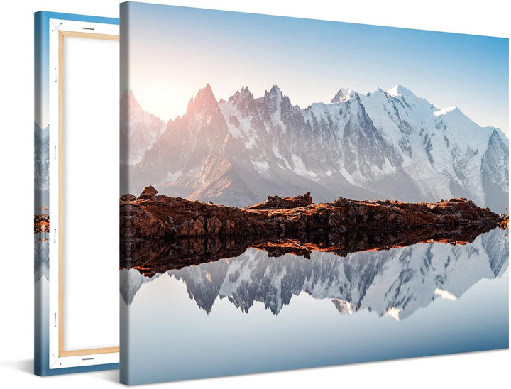 PICANOVA – Bild auf Leinwand Monte Bianco Alpen Bergsee Chesery 100x75cm Leinwandbild – Premium Lein