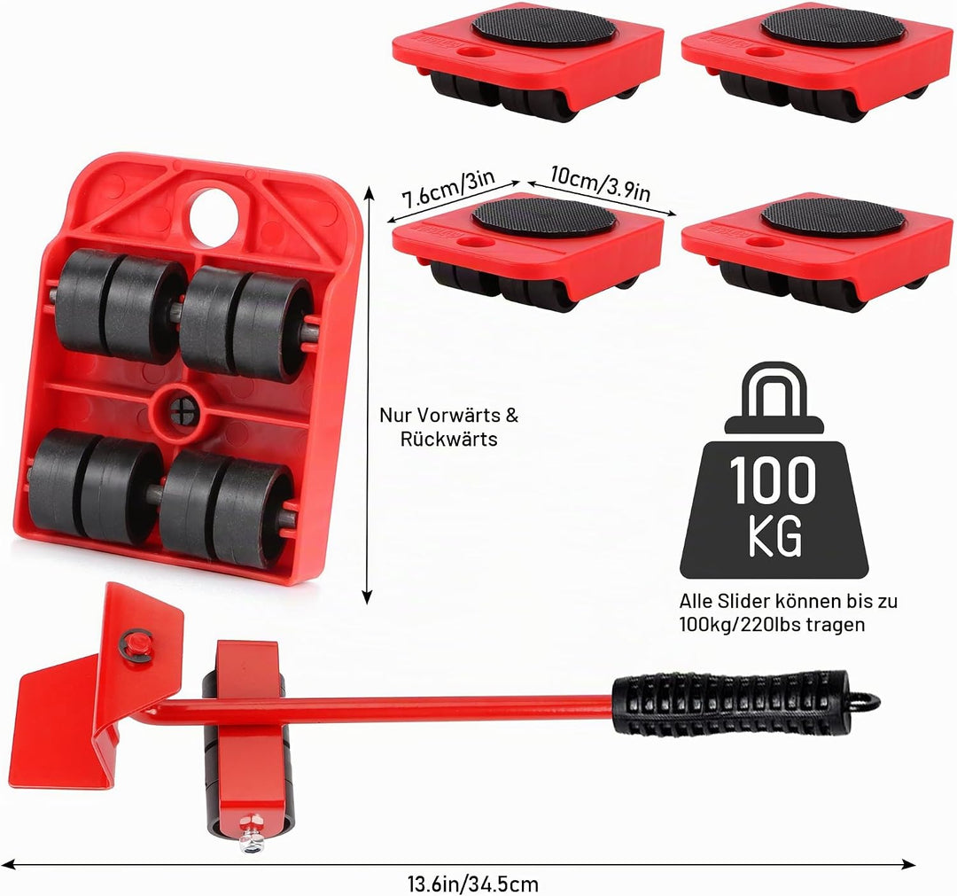Möbel-Transportroller-Set 5-teilig Möbel-Gleitroller 4 Möbelroller &amp; 1 Lastenheber Anti-Rutsch-Besch