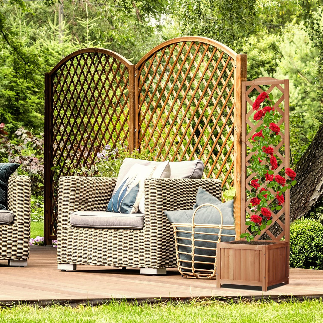 Relaxdays Rankkasten Holz, Garten Pflanzkübel m. Rankgitter, 25 L Pflanzkasten, 150 cm Rankhilfe wet