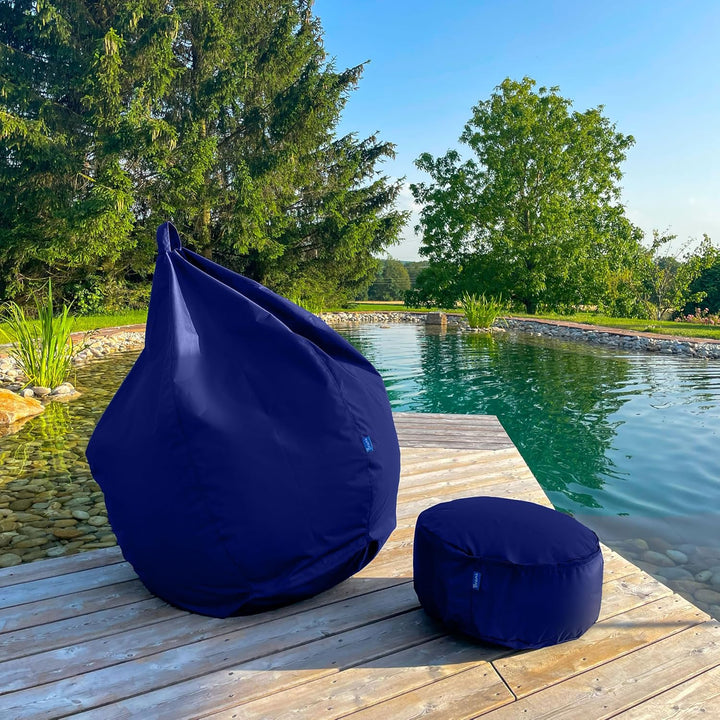 Bruni Pouf Sitzhocker M in Königsblau – runder Sitzpouf, Indoor und Outdoor als Fusshocker, Yoga-Sit