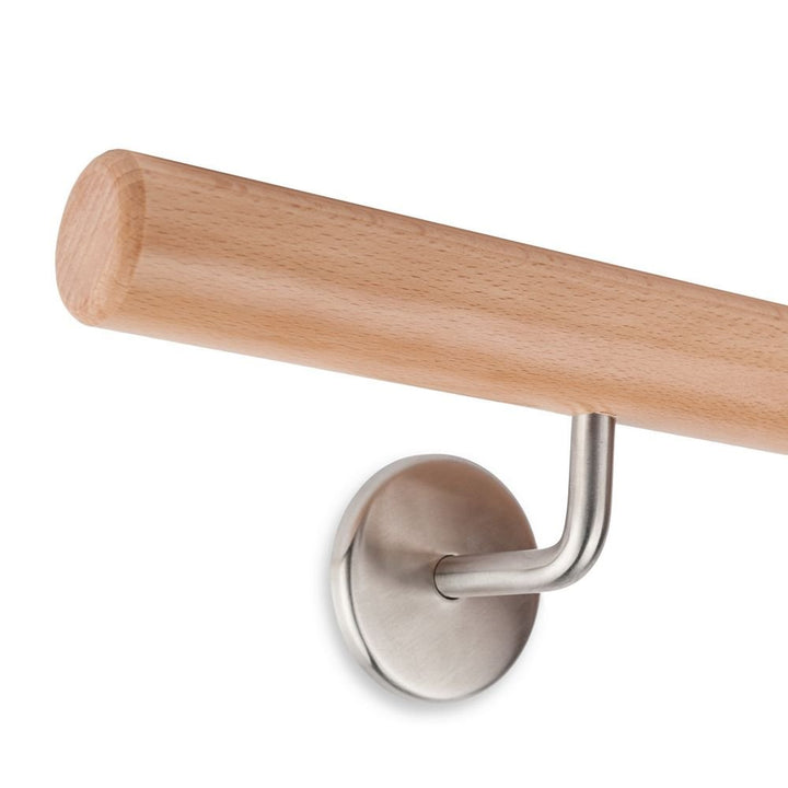 Handlauf Set Holz Buche 45mm rund inkl. 2 Edelstahlhalter zum Einschrauben_neu (120 cm) 120 cm + 2 H
