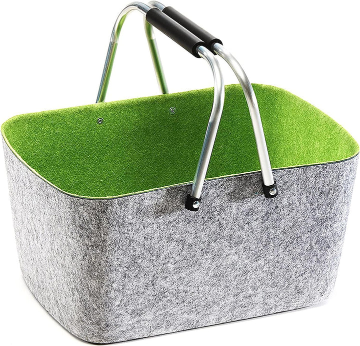Kobolo Filzkorb Einkaufskorb Korb gross - Klappbügel - Filz - grau grün - 42x30x22 cm