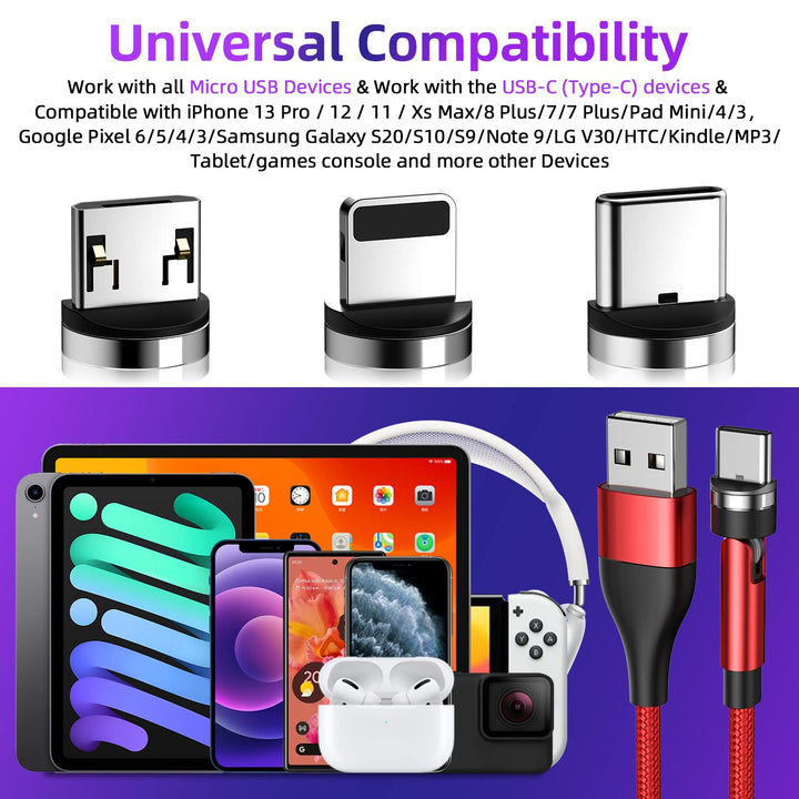 HanCenDa USB C Magnet Ladekabel[1M+2M+3M], 3 in 1 Magnet Ladekabel, 3A QC Schnellladung Datenübertra