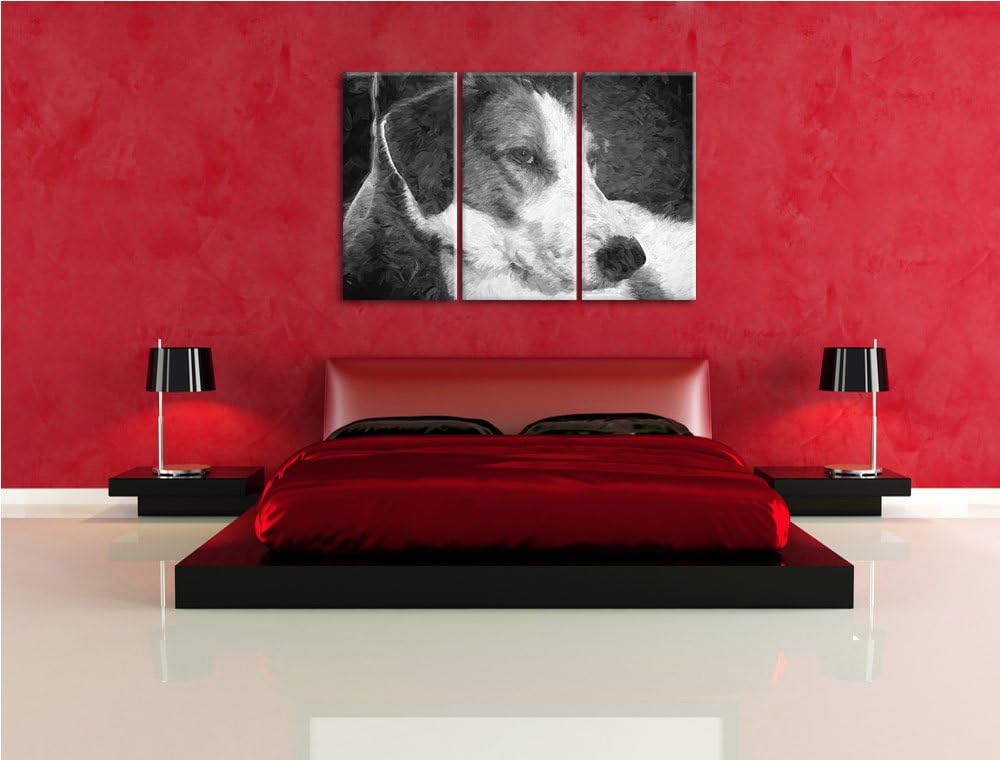 Jack Russel Terrier ruht sich aus NewArt 3-Teiler Leinwandbild 120x80 Bild auf Leinwand, XXL riesige