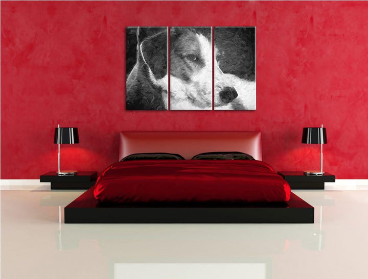Jack Russel Terrier ruht sich aus NewArt 3-Teiler Leinwandbild 120x80 Bild auf Leinwand, XXL riesige