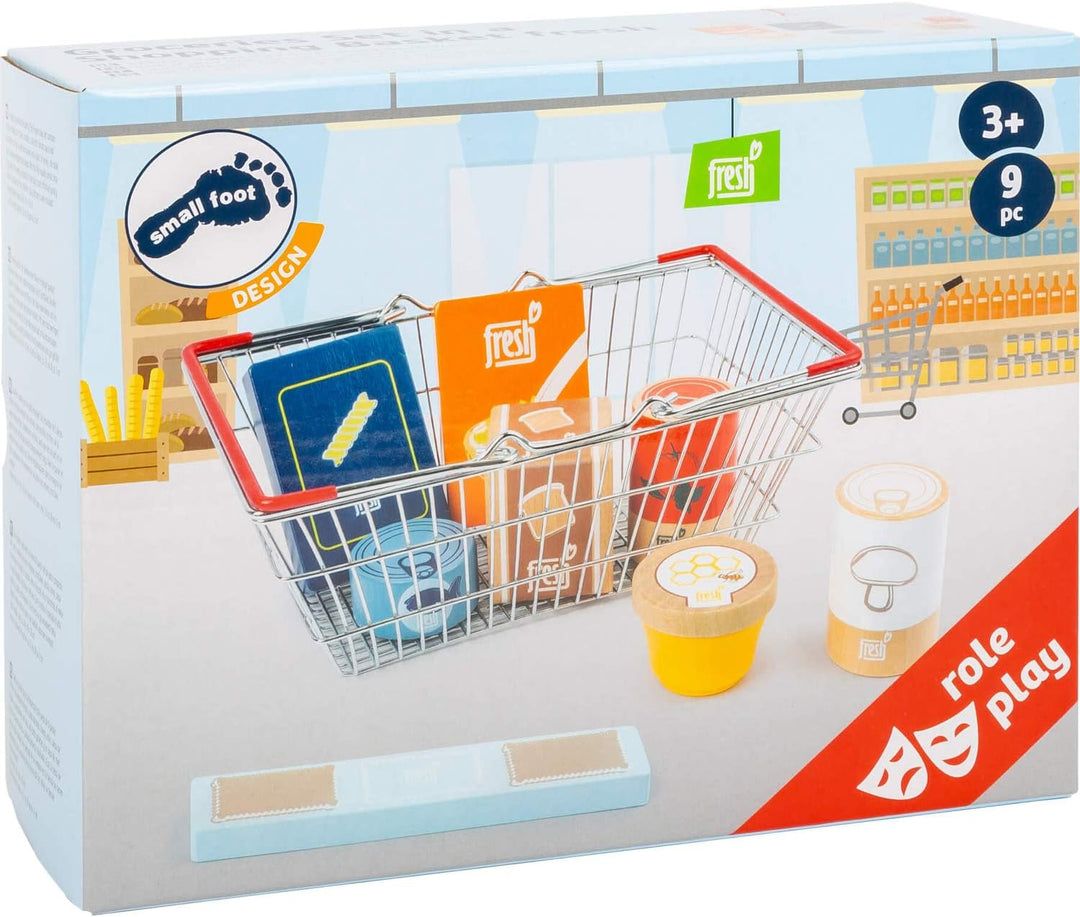 small foot Lebensmittel-Set im Einkaufskorb "fresh" aus Holz, für Kinderküchen und Kaufmannsläden, a