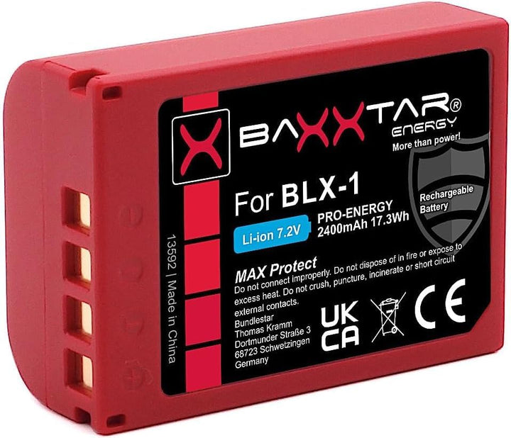 Baxxtar MaxProtect BLX-1 Akku (2400mAh) mit NTC-Sensor und V1 Gehäuse - für OM-1 1x BLX-1 MaxProtect