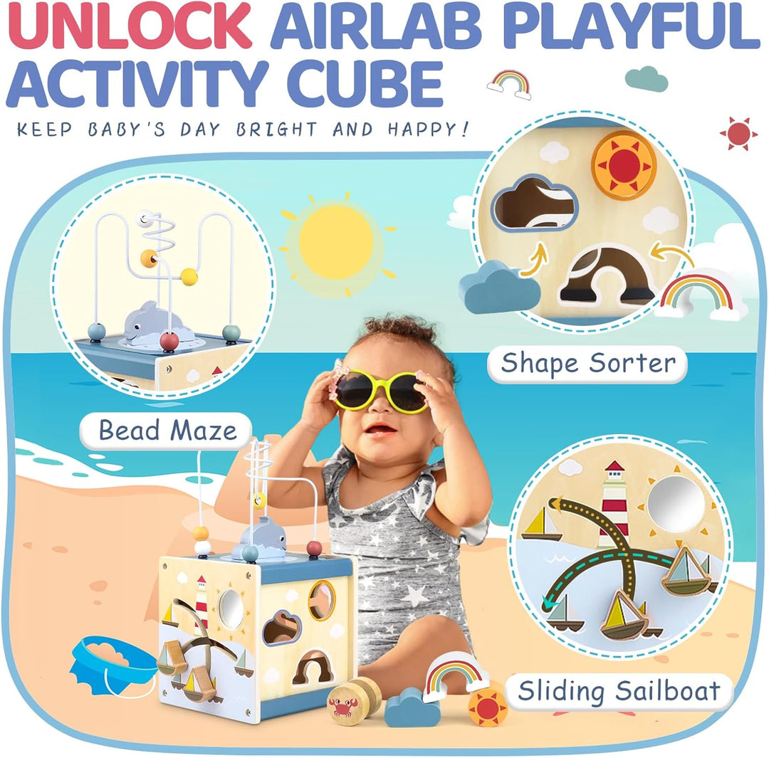 Airlab Motorikwürfel ab 1 Jahr, Motorikspielzeug Baby Activity Würfel, Montessori Spielwürfel für Ki