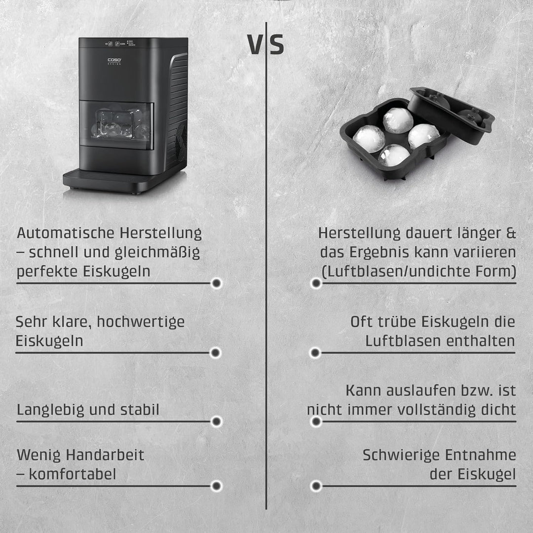 CASO IceBall Pro Eiskugelbereiter mit Kompressor – Kristallklare Eiskugeln 50–55 mm, 2 Kugeln/Stunde