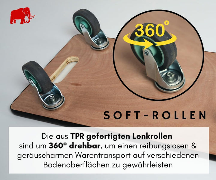 PROREGAL Profi Transportroller Hercules 30x60 cm Schwerlast bis 200 kg mit 4 Gummirollen &amp; Griff, Sp