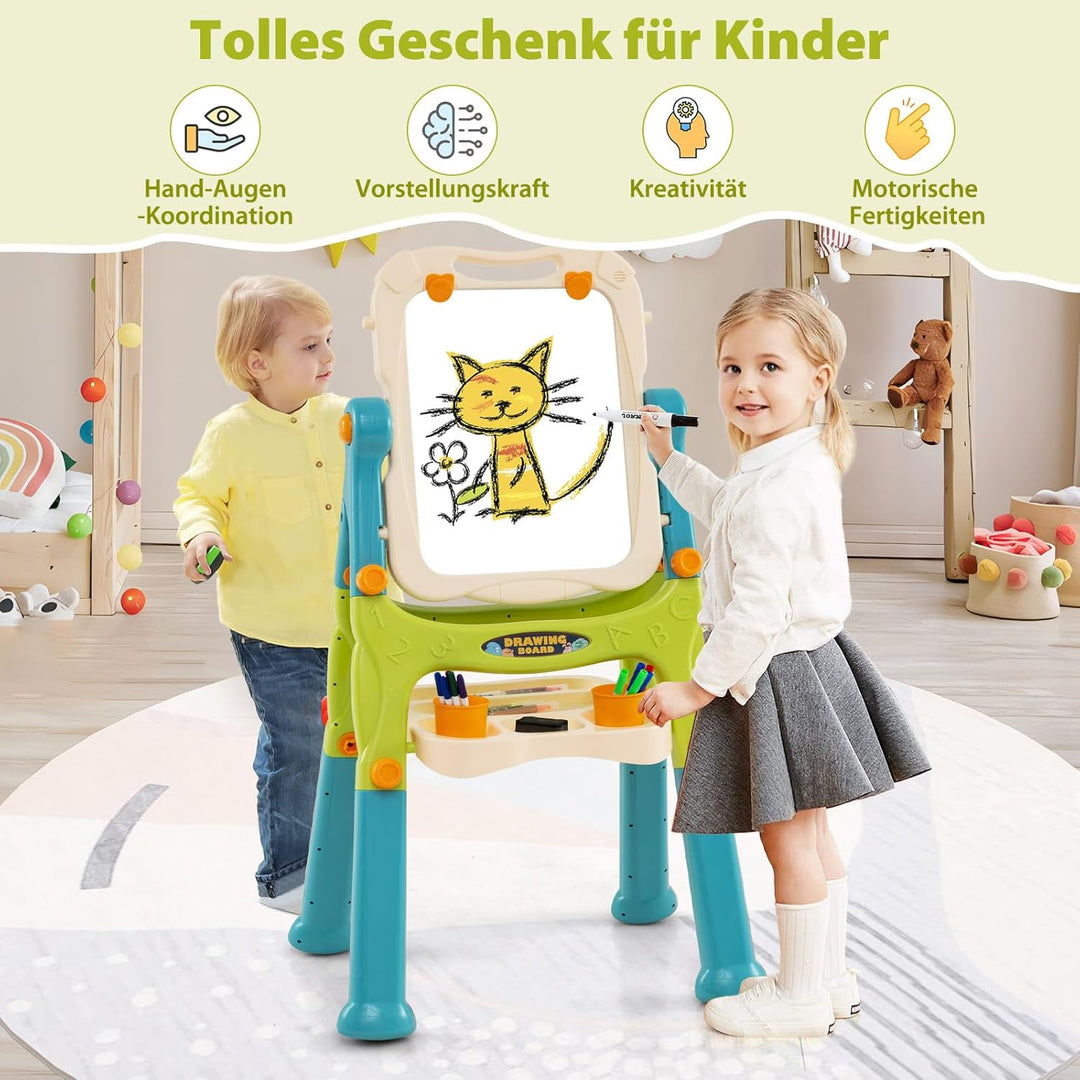 GOPLUS Staffelei mit Doppelseitiger Tafel, Drehbare & Magnetische Maltafel mit Füssen in 2 Verschied
